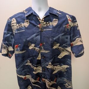 Men's  Short-Sleeve Vintage  Airplane Print Aloha Hawaiian Resort Shirt